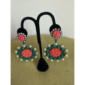 LAWRENCE VRBA Large Carved Faux Coral Clip Earrings